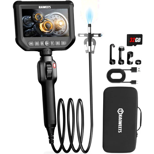KAIWEETS Two-Way Articulating Borescope Camera with Light, KAIWEETS 0.33in Industrial Endoscope Camera with Light, 5FT Flexible Snake Inspection Scope for Automotive and Aircraft Mechanics