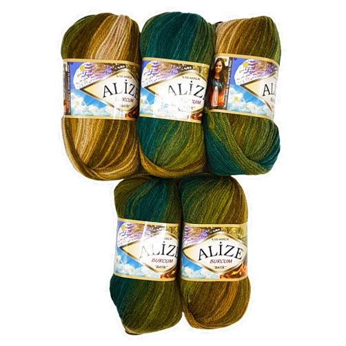Burcum Batik Alize Burcum batik wool 5 x 100 gram multicolored with color gradient , 500 grams (17,63 oz) knitting wool 1150 yds (1050 meters) green, beige 4684
