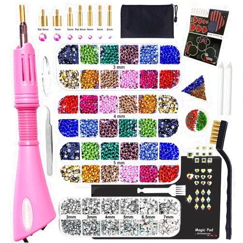 Esseelove Hotfix Applicator Tool, DIY Hot Fix Rhinestone Setter, Hot Fixed Kit, 5679 Pcs, AB, Clear, 34/30/20/16/10SS, 12 Colors, Bigger Rhinestones, Gem Picker, Bedazzler Kit with Rhinestones