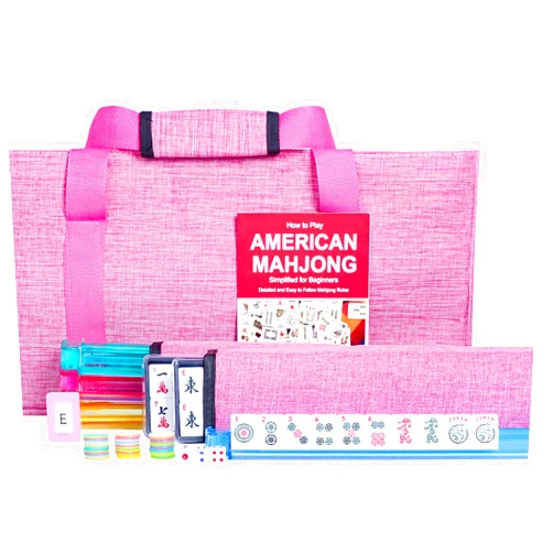 Jongyance American Mahjong Set, 166 White Tiles with Pink Bag, 4 All-in-One Rack/Pushers, Mah jongg Game Set (Mah-Jongg, Majiang,Ma Jong)