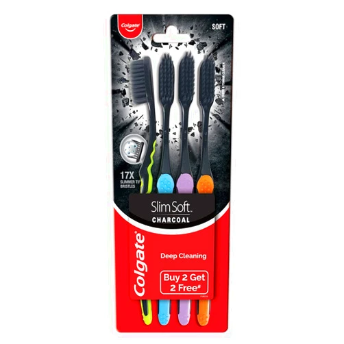 Colgate Slim Soft Charcoal Toothbrush (Buy 2 Get 2 Free) - 4 Pcs