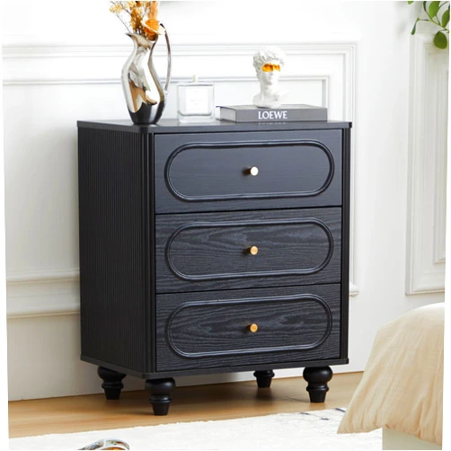 ORRD 3 Drawer Fluted Dresser for Bedroom, Mid Century Modern Chest of Drawers, Wood Storage Small Dresser Organizer for Bedroom Living Room Hallway Closet, Black