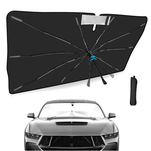 VEENJOY 2025 Upgrade Windshield Sun Shade Umbrella Custom Fit for Ford Mustang 2015-2025 Foldable UV Protection Car Cover, Emergency Rain Shield & Dashboard Protector - Durable Auto Accessory