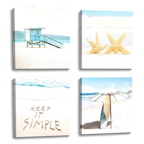 the stream design Beach Canvas Wall Art Decor: Coastal Picture Seaside Ocean Scene Painting Print Relaxing Small Summer Seascape Starfish Surfboard Artwork for Living Room Bathroom Bedroom