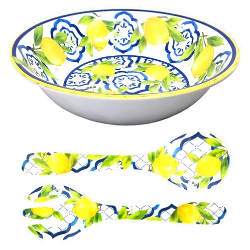 Le Cadeaux Melamine 13.75 Inch Salad Bowl and Servers Set, Palermo