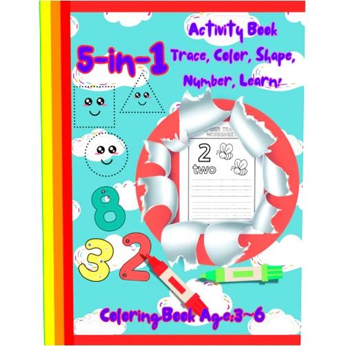 Meekyong choi 5 in 1 Activity Book Trace,Color,Shape,Number,Learn: Drawing and Learning Made Easy: A Multi-Activity Guide for Young Minds