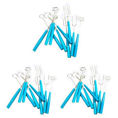 Hemoton 3 Sets 10pcs Professional Kitchen Tool Stainless Steel Chocolate Forks Baking Gadget Blue Silver Handles