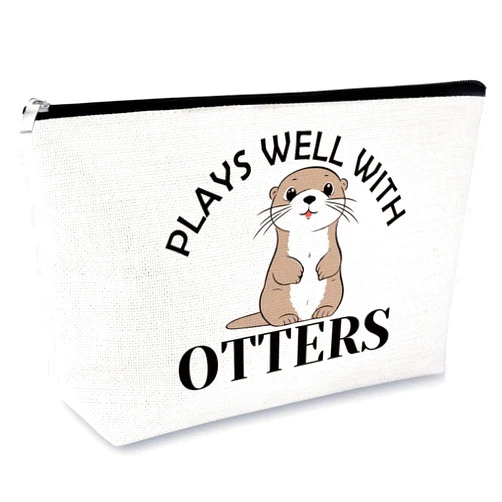 Sfodiary Otter Lover Gift Makeup Bag Sea Otter Gifts for Women Animal Lover Gift Cosmetic Bag Otter Themed Gift Otter Animal Lover Gift Cosmetic Bag Zookeeper Birthday Gift Christmas Gifts Zipper Travel Bag