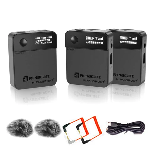 RELACART Mi2 2.4G Dual Channel Digital Wireless Lapel Microphone System with 2 Transmitters + 1 Receiver for Smartphone Camera Lavalier Mic for TikTok, Interview, Podcast, Vlogging, Live Streaming