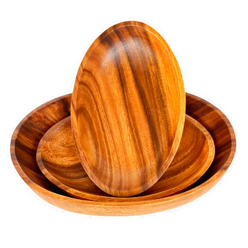 WRIGHTMART Oval Acacia Wood Serving Bowl Set of 3, Handcrafted, Rustic, Durable, Sustainably Sourced, Salad or Fruit Bowl for Kitchen Counter, Decorative Tabletop Centrepiece, 1 Large, 2 Small Bowl