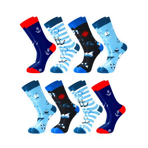 Berlune 8 Pairs Sailing Socks for Men Boat Nautical Cotton Crew Socks Cruise Navy Gift for Father's Day Birthday