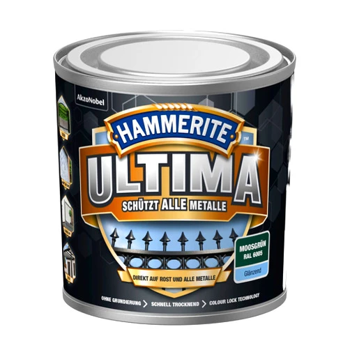 Hammerite Ultima Gloss Metal Protective Paint High Quality Protective Paint for All Metals Outdoors, Moss Green RAL6005, 250 ml