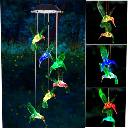 SIX FOXES Wind Chime, Solar Hummingbird Wind Chimes Outdoor/Indoor,Birthday Gifts for Mom Grandma,Mother Outdoor Decor,Yard Decorations,Memorial Wind Chimes,Mom's Best Gifts,