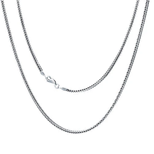 BHUBREA 2mm 3mm Franco Chain Italian 925 Sterling Silver Foxtail Chain Necklace for Men Women Oxidized Square Chain Necklace Jewelry Gift