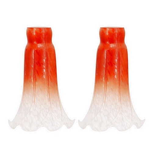 WXCFCD Lily Lampshade Only 2 Pack Orange Tulip Flower Glass Lamp Shade Replacement Tiffany Style Lily Table Floor Lampshade Replacement