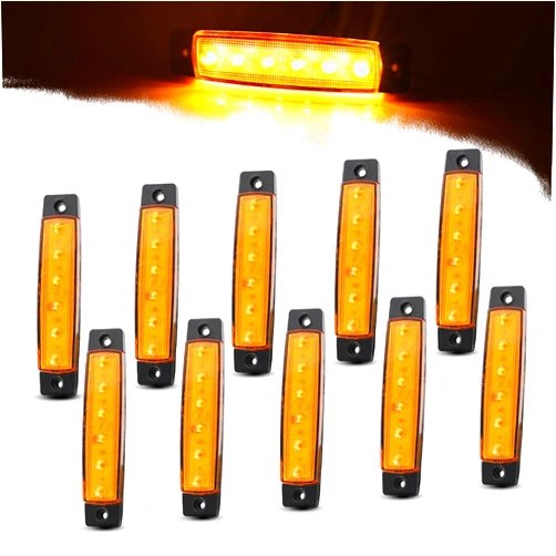 Ledvillage (Pack of 10) 3.8 Inch Thin Line Amber LED Side Marker Indicator Lights 6 Diodes with Sealed Surface Mount Waterproof for Trailer Truck Bus RV 12V DC TK12