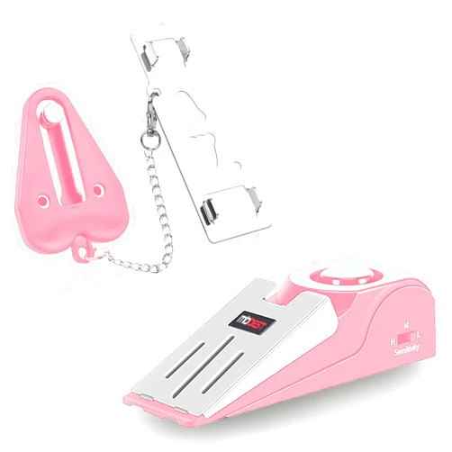 MBBEST Hotel Door Lock & Door Stop Alarm,Dual Protection Security Devices Pocket Door Stopper Self Defensey Tools for Hotel Travel Home Apartment House, Pink/Pink