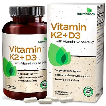 Futurebiotics Vitamin K2 (MK7) with D3 Supplement - Bone and Heart Health Non GMOFormula - 5000 IU Vitamin D3 & 90 mcg Vitamin K2 MK-7 - Easy to Swallow, 120 Vegetarian Capsules 120 Count (Pack of 1)