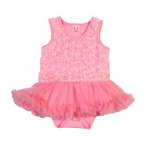 Max Daniel Designs Maxine Pretty Pink Baby Girl Rosebud Onesie Bodysuit with Tutu Romper Dress