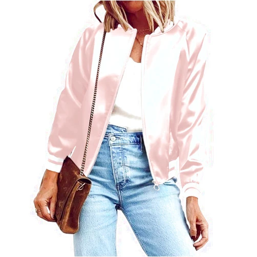 Zeagoo Women's Bomber Jacket Lightweight Zip Up Jacket Casual Striped Jacket Coat Outerwear Windbreaker with Pockets