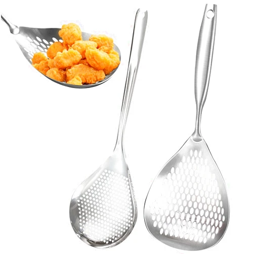 KAYCROWN Skimmer Slotted Spoon, 2 Pack Stainless Steel Pasta Spider Strainer Skimmer Ladle Spoon for Frying and Cooking, Frying Strainer Spoon, Kitchen Cooking Skimmer Colander