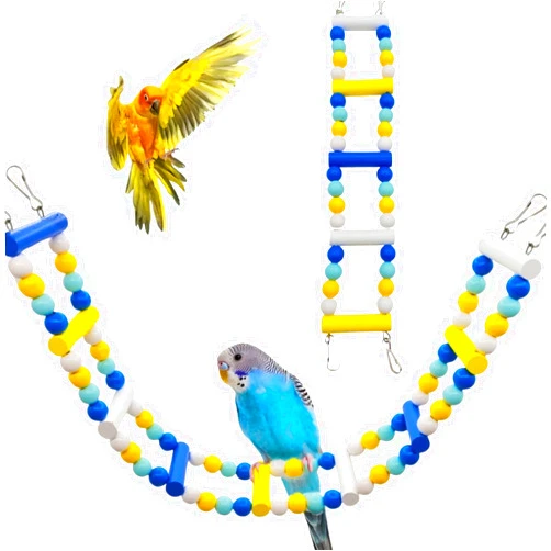 XLpeixin 36inch Bird Ladder Bridge Bird Cage Ladder for Parrots,Wooden Parakeet Ladders for Cage with Colorful Accessories for Cockatiels and Other Small Birds, Bird Climbing Toys(14 Ladders)
