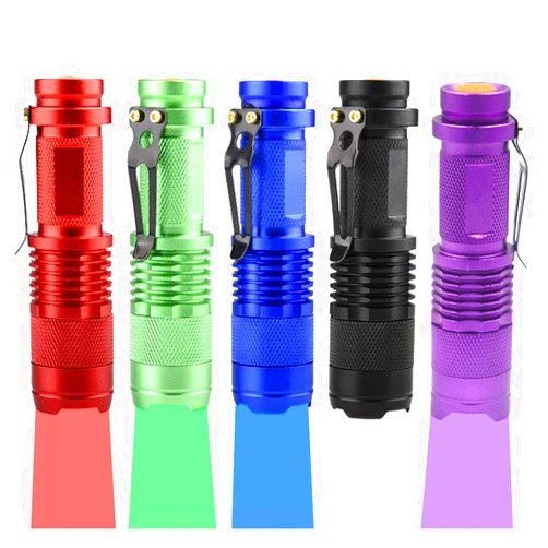 WAYLLSHINE (Pack of 5 Multicolored 3-Mode Flashlight: Red Light Flashlight, Green Light Flashlight, Blue Light Flashlight, 395 UV Light Flashlight, White LED Light Flashlight