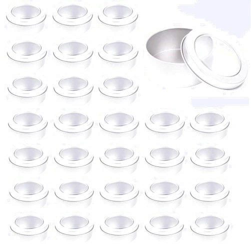 Abgream Metal Tin Cans - 2 Ounce Round Empty Containers with Clear Top for Cosmetics Crafts Food Storage Party Favors (30)