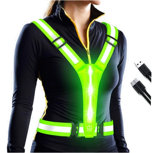 OMKHE LED Reflective Vest Running Gear, USB Rechargeable LED Light Up Vest High Visibility with Adjustable Waist/Shoulde
