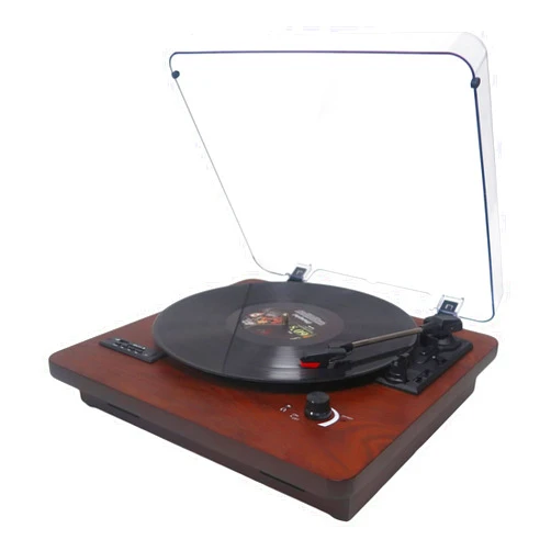 DLITIME Bluetooth Record Player, 3 Speed Turntable with Built-in Speakers, Supports Bluetooth Input & Output, USB/SD Playback and Recording, FM Radio,Line Out, AUX in, Earphone Jack