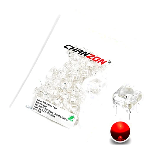 CHANZON 100 pcs 5mm Piranha Superflux Red LED Diode Lights (Clear Transparent Round Lens 4 pins DC 2V 20mA) Lighting Bulb Lamps Electronics Components Indicator Light Emitting Diodes