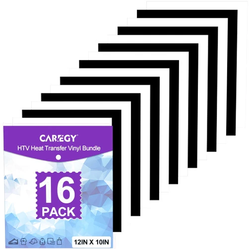 CAREGY Heat Transfer Vinyl HTV Iron on Vinyl for T-Shirts 12 x 10 Inches 16 Sheets (White and Black)