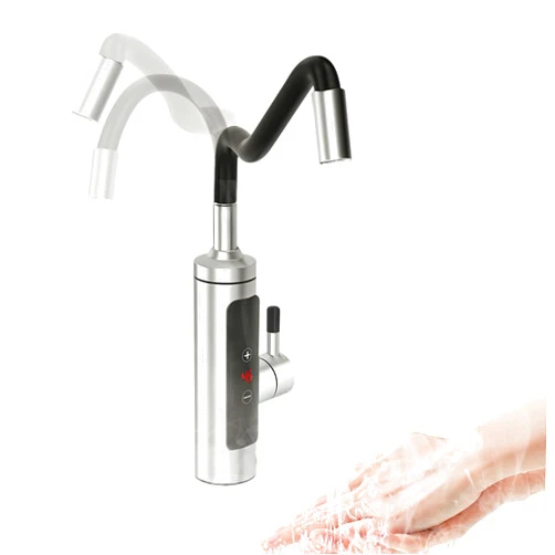 Lrichy 110V Electric Hot Water Heater Faucet, Tankless Bellow Hose Electric Water Heater Tap 3 Seconds Fast Heating, 3000W, 30-50°C (86-122°F) Adjustable Digital Instant Temperature Display