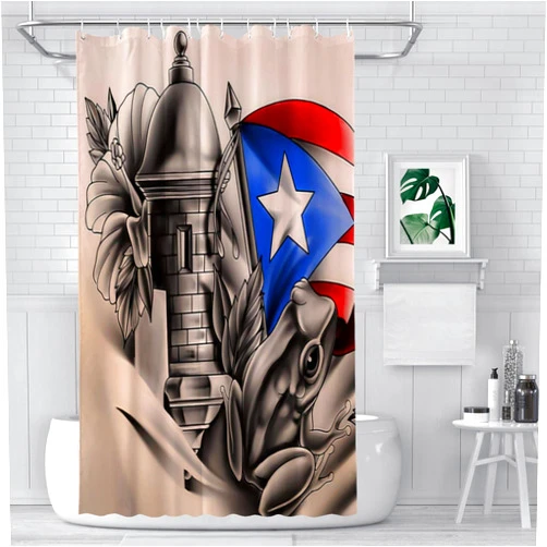 Kizon Puerto Rico Shower Curtain for Bathroom Puerto Rico Flag Frog Shower Curtains Decorations Polyester Fabric Boricua Bath Curtains with 12 Hooks 60x72 Inch