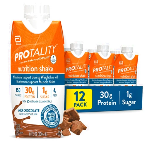 PROTALITY Milk Chocolate Nutrition Shake | 30g Protein, 1g Sugar | Nutrition Support for Muscle Health During Weight Loss | 12 Pack