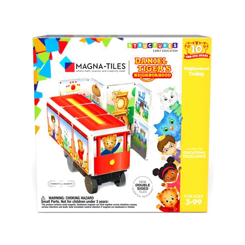 CreateOn Daniel Tiger’s Neighborhood: Neighborhood Trolley Magna-Tiles Structure Set, Magnetic Kids Building Toys, Educational Stem Toys for Ages 3+, 15 Pieces