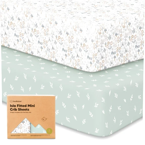 KeaBabies Pack and Play Sheets Fitted, 2-Pack Mini Crib Sheets - Pack N Play Sheets, Organic Fitted Crib Sheet for Pack and Play Mattress, Playard Baby Crib Sheets,Crib Sheets Neutral for Boys,Girls (Prairie)