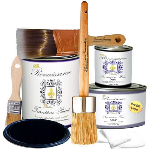 Retique It Chalk Furniture Paint by Renaissance Deluxe Starter Kit, Wax, 08 Midnight Black, 8 Piece Set