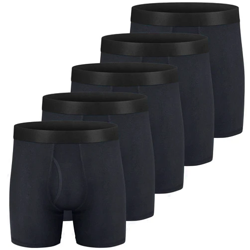 Longfor Mens Boxer Briefs Cotton Underwear Comfy Breathable Tagless No Ride-up 6’’ Regular Leg Boxer Briefs with Fly Pack