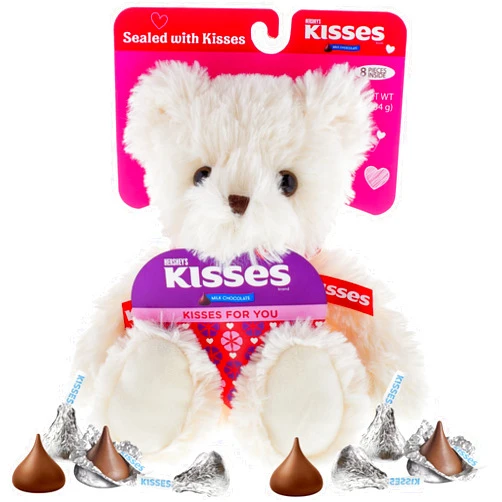 Galerie Valentine Bear Plush with Milk Chocolate Kisses, Sealed with Kisses Candy for Valentine’s Day Gift Basket, 8 Individually Wrapped Pieces