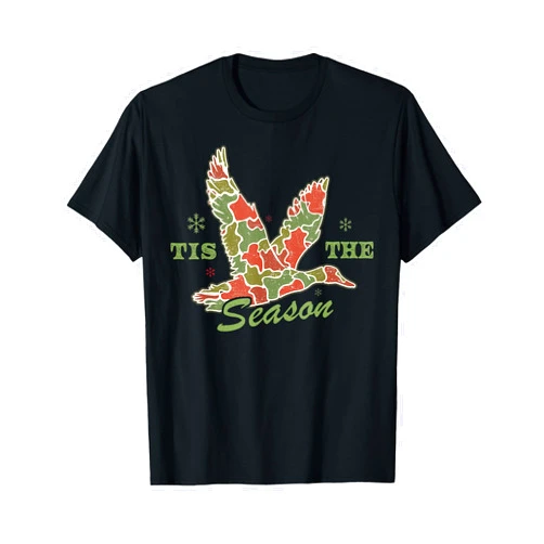 Tis The Season Santa Duck Hunting Tee Tis The Season Camo Duck Christmas Xmas Holiday Men Boys T-Shirt