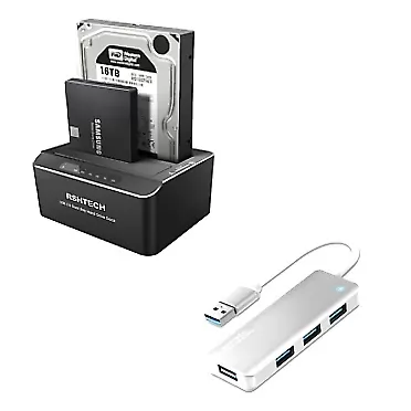 ‎RSHTECH RSHTECH Aluminum Dual Bay Hard Drive Dock+Aluminum 4 Port Ultra Slim USB 3.0 Data Hub