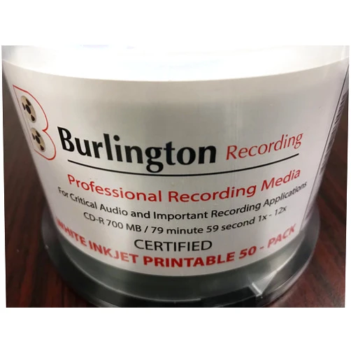 Burlington Recording 80 Min Pro CD-R Certified Inkjet Printable 1x-12x 50 PK