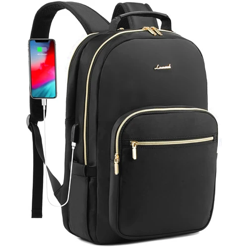 LOVEVOOK Laptop Backpack Purse for Women, Work Travel Computer Bags, Quilted Casual College Daypack with USB Port, Fit 15.6 Inch Laptop, Black