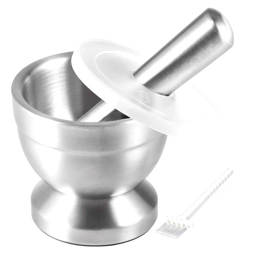 Tera 18/8 Stainless Steel Mortar and Pestle with Brush,Pill Crusher,Spice Grinder,Herb Bowl,Pesto Powder