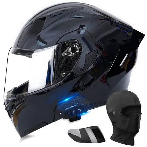 UWILSEE Bluetooth Modular Motorcycle Helmets, DOT Approved Flip Up Full Face Motorcycle Dual Visor Helmet, with Dual Speakers and Microphone, for Adults Men and Women