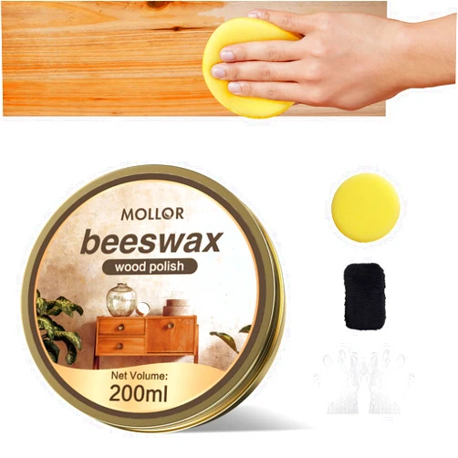 Mollor Beeswax Furniture Polish, Cabinet and Table Restorer, Natural Wood Conditioner, Multipurpose Beeswax for Wooden Tools, Protects for a Perfect Finish Bees Wax Polish (1 x 200g with 1 Sponge)