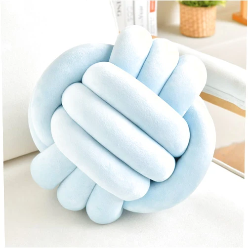 LUSJNGE Decorative Throw Knot Pillow Ball for Home Chair Sofa Couch Bed Aesthetic Round Velvet Knotted Pillow Cushion (Ice Blue, 8.7inches)