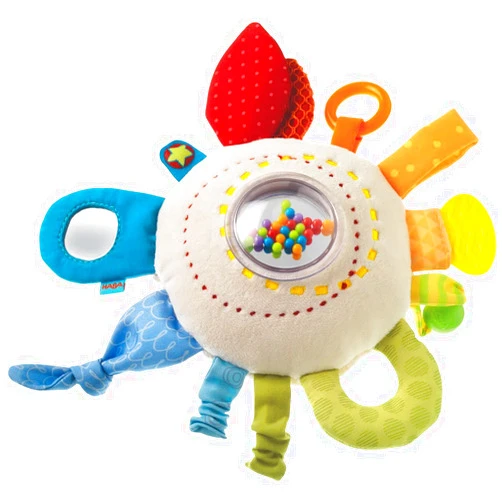 HABA Teether Cuddly Rainbow Round - Soft Activity Toy with Rattling & Teething Elements,Multicolored
