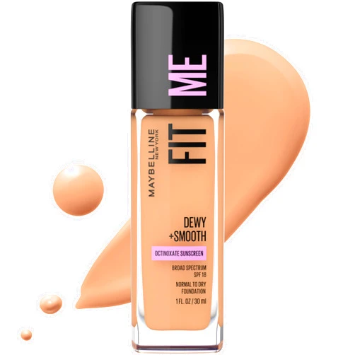 Maybelline Fit Me Dewy + Smooth Liquid Foundation Makeup, Sun Beige, 1 Count (Packaging May Vary)